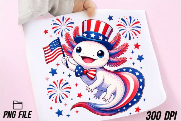 Celebrate Independence Day with the Axolotl USA Flag Stars 4th of July PNG