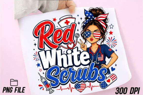 Celebrate Patriotism: The Red White Scrubs Patriotic Nurse PNG