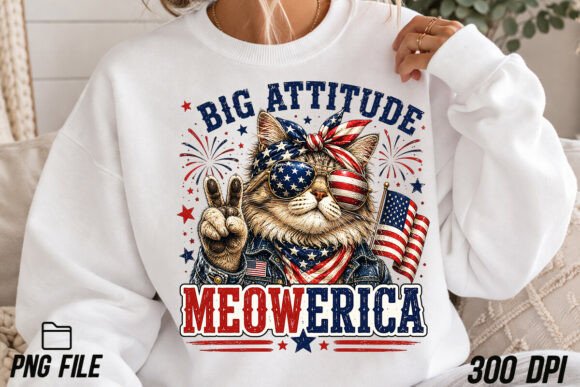 Meowerica Funny American Patriotic PNG for Creative Projects