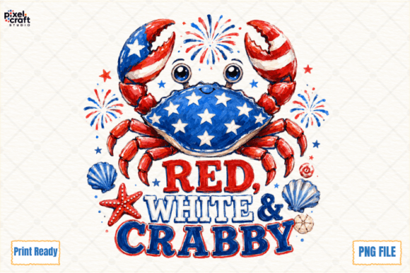 Patriotic 4th of July Crab PNG: Coastal Charm for Summer Designs