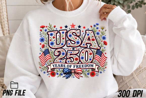 USA 250 Years of Freedom Floral PNG: A Patriotic Design Asset
